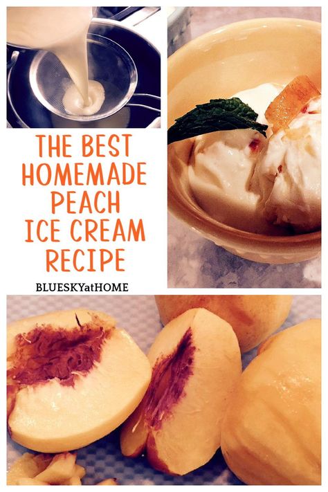 The Best Peach Ice Cream Recipe. Creamy and full of peach flavor, this homemade ice cream recipe shouts summer dessert. Summer in a bowl. Learn how to make a vanilla custard base that is the base for any ice cream. Homemade Peach Ice Cream Churned, Peach Ice Cream Recipe, Homemade Ice Cream Recipe, Homemade Peach Ice Cream, Custard Ice Cream, Dessert Summer, Cream Custard, Peach Ice Cream, Ice Cream Maker Recipes