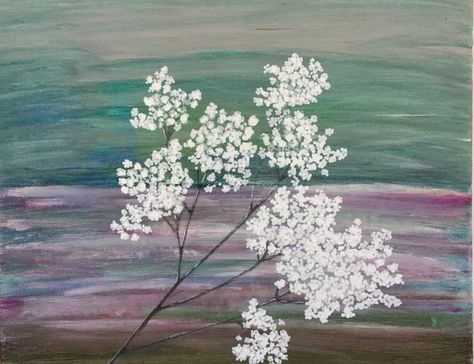 Gypsophila Acrylic Painting, Gypsophila Drawing, Baby's Breath Drawing, Babies Breath, Birthday Painting, Oil Pastel Art, Trees, Cow Painting, Wood Burning Art