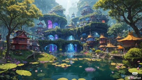 Water City Concept Art, City Background Landscape, City Concept Art, Dnd Locations, Forest Environment, Background Study, Fantasy Cities, Water City, Fantasy Realm