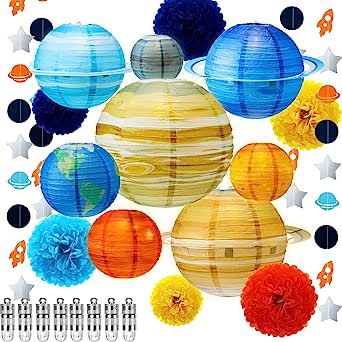 Hanging Solar System, Outer Space Party Decorations, Dot Garland, Space Party Decorations, Star Circle, Astronaut Party, Science Birthday, Space Theme Party, Outer Space Party