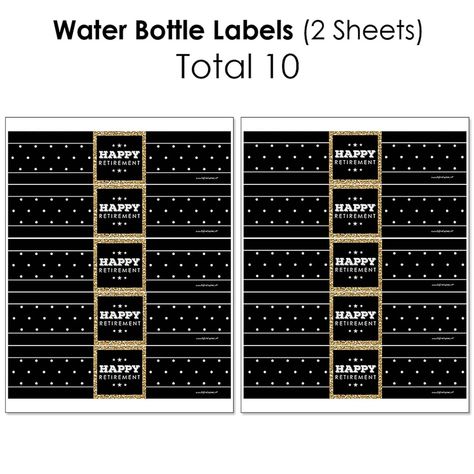 Beverage Bar Kit INCLUDES: 2 sheets mini wine bottle labels (total 16), 2 sheets wine bottle labels (total 8), 2 sheets water bottle labels (total 10). This 34-piece kit is perfect for styling a Happy Retirement event. HIGH-QUALITY: Beverage Bar Labels are professionally printed on waterproof adhesive paper with a glossy coating. Mini Wine Bottle Labels SIZE 3.75 inches wide x 2.6 inches tall. Wine Bottle Labels SIZE 4 inches wide x 5 inches tall, fits most standard 750 ml wine bottles. Water Bo Printable Water Bottle Labels, Beverage Bar, Water Bottle Labels Template, Retirement Party Decorations, Mini Wine Bottles, Unique Party Favors, Bar Kit, Happy Retirement, Wine Bottle Labels