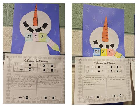 Snowman Division Craft - Teaching Heart Blog Teaching Heart Blog Division Craft, Third Grade Math Projects, Division Fact Families, January Math, Winter Math Activities, Envision Math, Division Facts, Math Division, Math Crafts