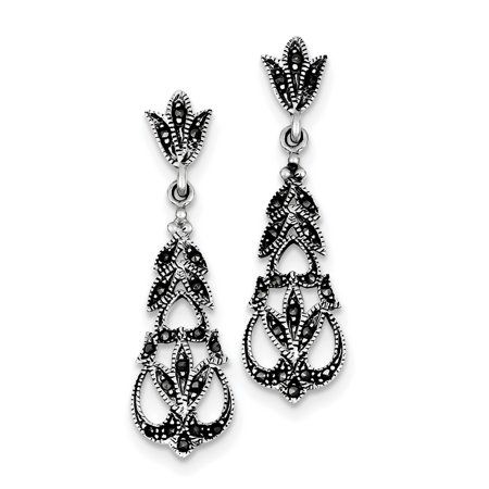 Give a glamorous touch to your look with these gorgeous marcasite studded dangle earrings. Crafted in sterling silver with sparkling marcasite stones for a charming look, these antiqued 41x11 mm earrings are secured with post and push back closures. Sure to delight, these earrings are a stunning and sophisticated pick for any jewelry box. Size: One Size. Color: Yellow. Gender: female. Age Group: adult. Christian Jewellery, Marcasite Earrings, Earring Inspiration, Marcasite Jewelry, Star Dust, Black Gold Jewelry, Earrings Art, Sterling Silver Marcasite, White Earrings