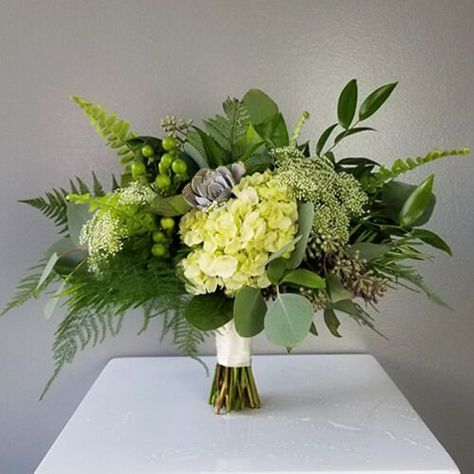 Perfect for flower girls, junior bridesmaids, or a toss bouquet. Designed to match your bridal and bridesmaid bouquets. Green Hydrangea Bouquet, Lace Hydrangea, Fern Centerpiece, Fern Bouquet, Blooming Succulents, Green Wedding Bouquet, New Baby Flowers, Green Wedding Flowers, Greenery Bouquet