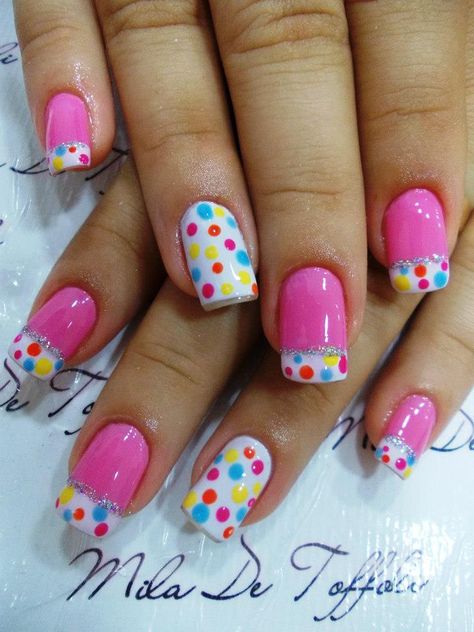 Anyone else reminded of candy dots with these? Love it. #nails #nailart #candy