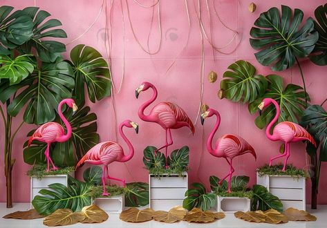 AJ_Horizonal Palm, Green Plants, Flamingo, Pink, Leaves, Girl, Birthday, Photography Backdrop, Background, Studio Props, Photo Booth Pink Jungle Party, Miami Vice Theme Party Decor, Miami Vice Decor, Miami Theme Party Decor, Miami Nights Theme Party, Flamingo Themed Party Decoration, Flamingo Photoshoot, Flamingo Backdrop, Privacy Wall Outdoor