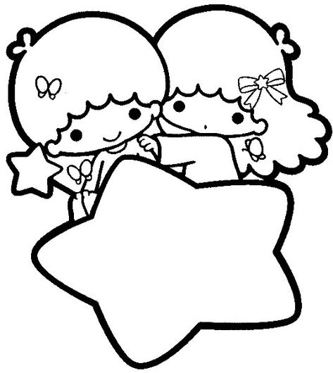 Sanrio Coloring Sheet, Little Twin Stars Coloring Pages, Sanrio Drawing, Stars Coloring Pages, Sanrio Coloring, Family Coloring Pages, Hello Kitty Colouring Pages, Star Coloring Pages, Kitty Coloring