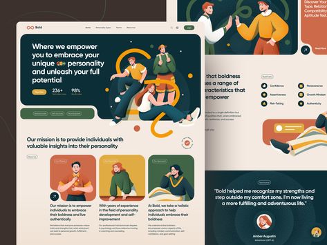 Bold - Personality Landing Page Portfolio Landing Page Design, Illustrated Website, Portfolio Website Design Inspiration, Web Design Inspiration Layout, Landing Ideas, Kahlo Paintings, Bold Personality, Digital Creative Agency, Ui Design Trends