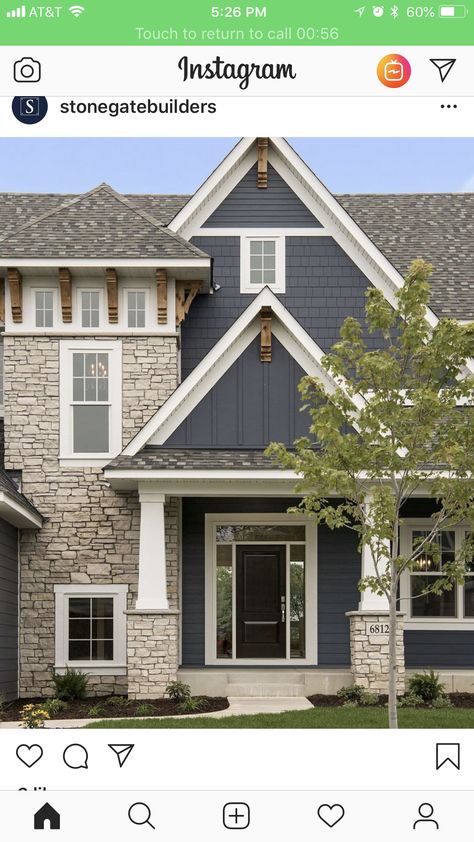 Grey Blue Siding, Navy Blue Board And Batten Exterior, Navy Blue Siding With Stone, Blue Siding With Stone, Navy Blue Lake House Exterior, Blue Exterior Paint Colors For House, Dark Blue Siding House With Stone, Slate Blue House Exterior, Certainteed Midnight Blue Siding