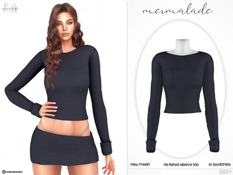 Cc Top, Ribbed Flares, Sims 4 Game Mods, Flared Sleeves Top, Female Shorts, Sims 4 Mods Clothes, Sims 4 Game, Taylor Dress, Sims 4 Clothing