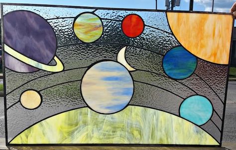 Stained Glass Planets, Stellar Vbs, Stained Glass Transom Window, Stained Glass Transom, Craftsman Modern, Glass Transom, Transom Window, Vbs 2023, Stained Glass Patterns Free