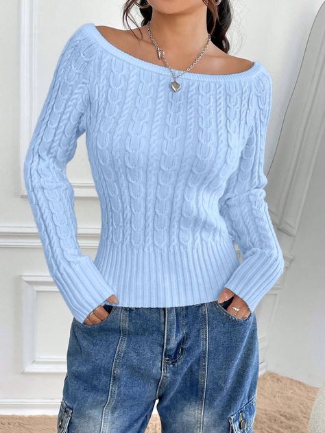 Pull décontracté à manches longues et couleur unie pour femmes, automne et hiver Bleu ciel Casual  Manches longues Laine peignée Unicolore À enfiler Haute extensibilité  Women Clothing, size features are:Bust: ,Length: ,Sleeve Length: Light Blue Knit Sweater, Light Blue Knit, Pull Bleu, Blue Knit Sweater, Cozy Loungewear, Casual Sweater, Winter Baby, Light Blue Sweater, Long Sleeve Knit Tops