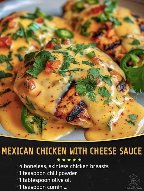 Family Cookbook Recipes | Mexican Chicken with Cheese Sauce 🌶️🧀🍗 | Facebook Mexican Chicken And Cheese Sauce, Mexican Chicken With Cheese Sauce, Mexican Chicken With Cheese, Chicken With Cheese Sauce, Chicken With Cheese, Mexican Grilled Chicken, Mexican Sauce, Recipes Mexican, Diner Recipes