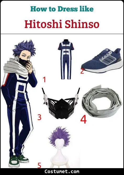 Hitoshi Shinso (My Hero Academia) Costume for Cosplay & Halloween 2023 Shinso Cosplay, High School Gym, My Hero Academia Costume, Super Street Fighter, School Gym, Costume For Halloween, Battle Star, White Running Shoes, Gym Shirt