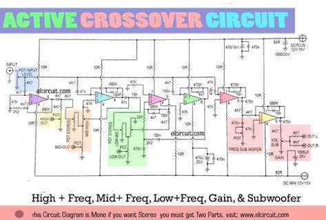 The Crossover series presented here is an Active Crossover Series suitable for Hi-Fi audio systems using the LM741,The crossover circuit consists of two types, active and passive. Passive crossover circuits use only passive components and they are very simple, but they discard large amounts of energy and also cause distortion. Active crossover is a better choice for Hi-Fi audio systems. Audio Box, Audio Crossover, Circuit Board Design, Speaker Plans, Power Supply Circuit, Speaker Amplifier, Subwoofer Amplifier, Electronics Basics, Electronic Schematics