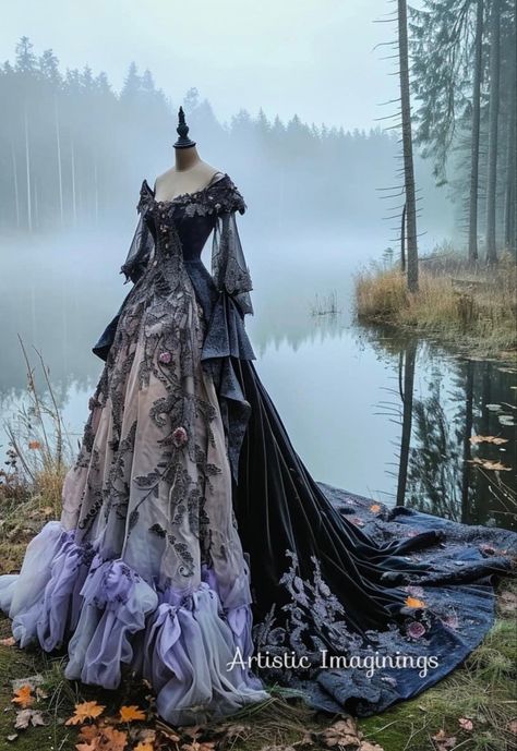 Spooky Dress Aesthetic, Whimsigoth Ball Gown, Gothic Fairy Dress, Black Fairy Wedding Dress, Dark Fairytale Wedding Dress, Dark Fantasy Gown, Dark Fantasy Dress, Narnia Clothes, Dark Princess Dress