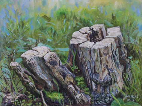 Paint On Cardboard, Tree Stumps, Realism Painting, Old Tree, Paintings Prints, Tree Stump, Handmade Artwork, Nature Paintings, Buy Paintings