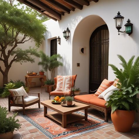 🌿🏡 Cozy Spanish patio vibes! Terra cotta tiles meet crisp white walls & dark wood accents. Comfy outdoor sofa + chairs, vibrant cushions, & a rustic tile-top table. Add greenery & string lights for that perfect chill spot. 🛋️✨🌵🍊 #PatioGoals #SpanishBungalowStyle
#odastudioAI #odaAIstudio #odastudio

#patiodecor #outdoorliving #patioideas #patioinspiration #outdoorspace #gardenfurniture #outdoordesign #patiostyle #homedecoroutdoors #outdoordecorideas Spanish Terrace, Dark Wood Accents, Spanish Patio, Patio Vibes, Patio Retreat, Terra Cotta Tiles, Chill Spot, Tile Top Tables, Rustic Tile