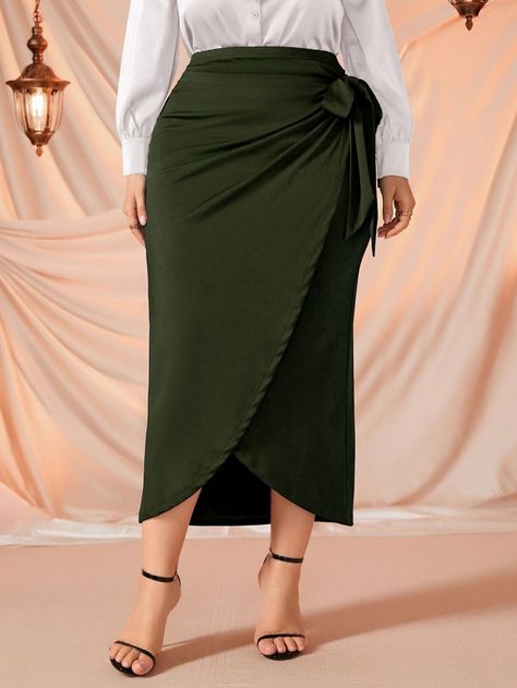 Free Returns ✓ Free Shipping✓. SHEIN Modely Plus Tie Side Wrap Skirt- Plus Size Skirts at SHEIN. Classy Skirts, Female Office, Women Waist, Classy Work Outfits, Classy Casual Outfits, Classy Casual, Skirts For Women, African Dresses For Women, Waist Strap