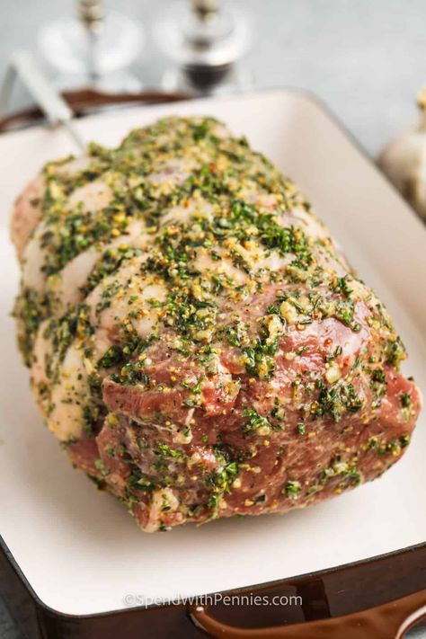 A tender leg of lamb is the perfect meal for Easter dinner or Sunday supper! A boneless leg of lamb is rubbed with a delicious fresh herb mixture and roasted to perfection using the step-by-step reverse sear technique. This is the best lamb recipe we've ever had! #spendwithpennies #legoflamb #roasted #Easter Herb Crusted Leg Of Lamb, Leg If Lamb Recipe, How To Cook Boneless Leg Of Lamb, Let Of Lamb Recipe, Boneless Roast Lamb Recipes, Lamb Thigh Recipe, Lamb Leg Recipes Grill, Roasted Boneless Leg Of Lamb Recipes, Stuffed Boneless Leg Of Lamb Recipes