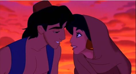 Jasmine and Aladdin about to kiss because they start to fall in love Classic Family Movies, Disney Genderbend, Disney Gender Swap, Jasmine And Aladdin, Aladdin 1992, Disney Crossovers, Aladdin And Jasmine, Disney Fanatic, Disney Princes