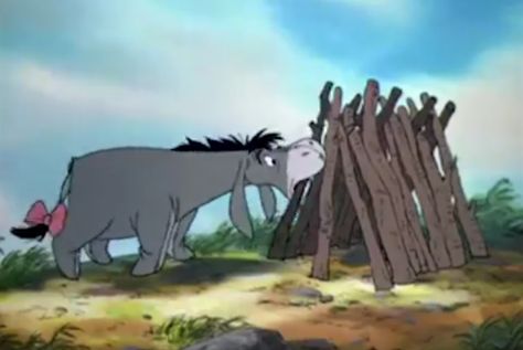 Eeyore building his house Eeyore House Sticks, Eeyore House, Hundred Acre Woods, Winnie The Pooh Friends, Home Tattoo, Diy Cans, Old Disney, Pooh Bear, Greatest Adventure