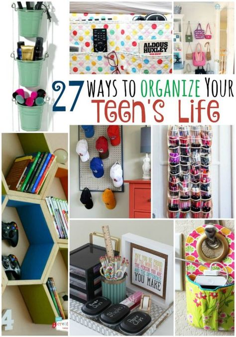 27 Ways to Organize Teen's Life. One thing I’ve learned from being a mom to older kids is that organizing comes a lot more naturally to some of my kids than to others. And helping them get organized is an important life skill! It definitely requires tools, tricks, and smart ideas like these! Teen Closet Organization, Teen Bedroom Organization, Girls Bedroom Organization, School Organization For Teens, Teen Closet, Girls Room Organization, Decor Ikea, Teen Girl Bedroom