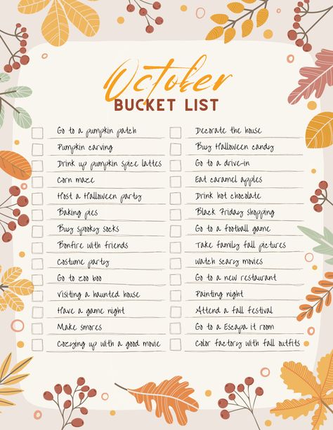 October Goals Lists, September Checklist, October Reset, October List, October Bucket List, October Goals, Fall List, Autumn Bucket List, Halloween Bucket List