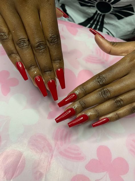 Red Designed Acrylic Nails, Red Dope Nails, Designed Acrylic Nails, Ferrari Red Nails, Red Square Nails, Slay Nails, Makeup Stuff, Short Acrylic, Long Acrylic