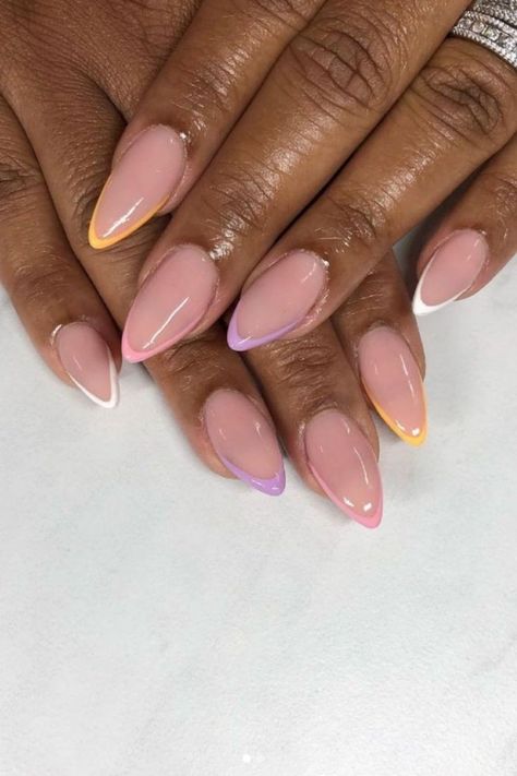 Short Manicures, Tip Almond Nails, French Tip Almond Nails, French Tip Almond, Rounded Acrylic Nails, French Almond, Nails Round, Almond Nail Art, Short French