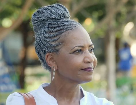 21 Inspiring Grey Hairstyles for Black Women Over 50 Gray Cornrows Black Women, Grey Cornrows Braids, Grey Hair Braids Black Women, Gray Braids For Black Women Silver Hair, Salt And Pepper Braids Black Women, Grey Hairstyles For Black Women, Natural Gray Hair Over 50 Black Women, Older Black Women Hairstyles Over 50, Braids For Older Black Women Over 50