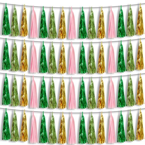 PRICES MAY VARY. 【Sage Green Pink Gold Party Supplies Set】: The total length of the sage green pink gold birthday tassels banner is 39.3 feet, divided into 4 strips, each 9.8 feet long. Each banner contains 15 tassels, and each tassel measures 14 inches, for birthday decorations many occasions, and so on 【Easy to Use and Saving Time】: All 4 sets of tassel garland banner party decorations are pre-strung, which will save you the hassle of assembly. Tassels Streamers Banner is very easy to hang and Pink Birthday Decorations, Streamer Party Decorations, Aka Sorority Gifts, Pink Gold Party, Pink Gold Birthday, Orange Birthday, Wedding Halloween, Parade Float, Blue Foil