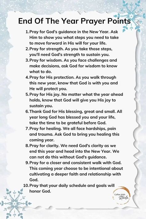 Powerful End Of Year Prayer Prayer Points - Coffee With Starla End Of Year Prayer, New Years Prayer, Good Scriptures, Pray For Strength, Warfare Prayers, Prayer Points, Prayer Bible, Gods Strength, Gods Guidance