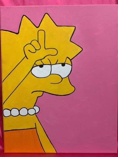 Hand painted meme of Lisa Simpson holding up the loser sign. Painted with acrylic paint on a 12x14 canvas. #painting Mini Tela, Disney Canvas Art, Canvas Drawing, Hippie Painting, Small Canvas Paintings, Pop Art Canvas, Simple Canvas Paintings, Cute Canvas Paintings, Easy Canvas Art