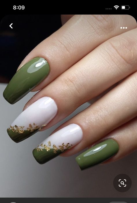 Olive Nails, Green Nail Art, Nails Gold, Green Nail Designs, Blush Nails, Nails Polish, Unique Acrylic Nails, Spring Nail Art, Hot Nails