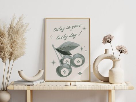 Sage Green Wall Art Print Lucky You Poster Funky Decor - Etsy Preppy Dorm Room Decor, Green Wall Art Print, Coordinates Art, Preppy Dorm Room, Y2k Art, Y2k Posters, Funky Wall Art, Sage Green Walls, College Apartment Decor