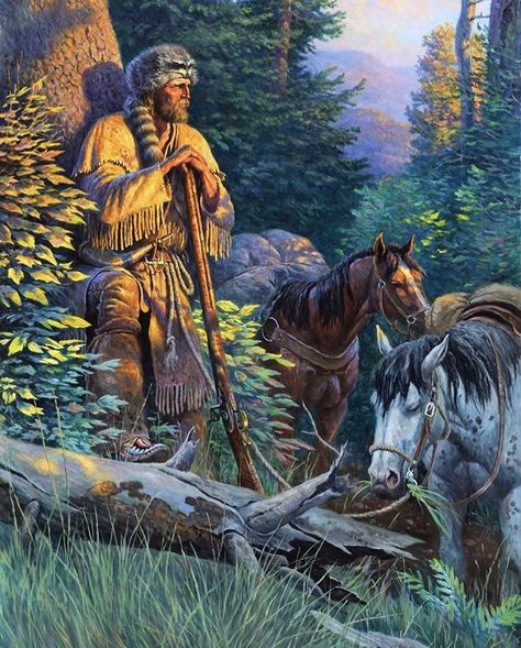 Western Art Paintings, Cowboy Character Design, Mountain Man Rendezvous, Native American Tattoo, Cowboy Artists, Western Artwork, Western Photography, Hunting Art, American Frontier