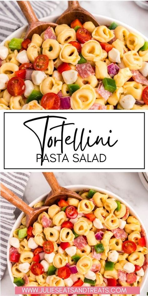 Craving a tasty and simple cold pasta salad? Our tortellini pasta salad is packed with flavor and is super quick to make. Imagine a cool pasta salad loaded with cheesy tortellini, juicy cherry tomatoes, crisp red onion, and sweet peppers, all mixed with creamy pearl mozzarella and drenched in zesty Italian dressing. Simple Italian Dressing, Sweet Pasta Salads, Easy Cold Pasta Salad, Italian Dressing Pasta Salad, Tortellini Pasta Salad Recipes, Tortellini Pasta Salad, Complicated Recipes, Pasta Salad Ingredients, Cold Pasta Salad Recipes