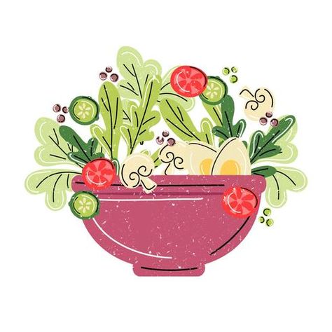 Vector Salad Bowl Illustration Salad Drawing, Bowl Illustration, Salad Design, Food Illustration Design, Recipe Drawing, Alphabet Images, Everyday Art, Art Deco Posters, Cooking Art