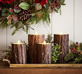 Premium Flickering Flameless Candle - Brown Bark Pottery Barn Christmas Decor, Wonderland Christmas, Pottery Barn Christmas, Small Fireplace, Flickering Lights, Tea Candles, Home Decor Sale, 2024 Christmas, Decorating With Christmas Lights