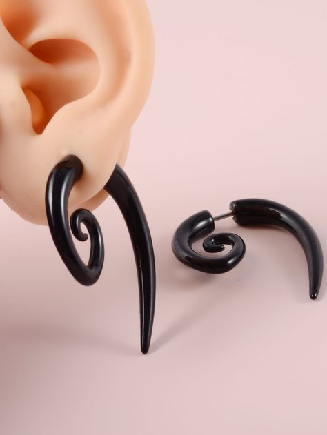 Spiral Stud Earrings Spiral Tapers Ears, Piercing Lobe, Ear Lobe Piercings, Ear Tapers, Lobe Piercing, Helix Earrings, Ear Gauges, Acrylic Plastic, Y2k Black