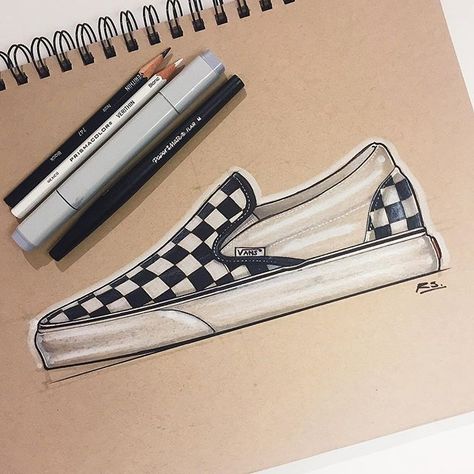 Vans Drawing, Van Drawing, Prismacolor Art, Shoe Sketches, Vans Checkerboard, Sneakers Vans, Shoes Drawing, Sneaker Art, Fashion Shoes Sneakers