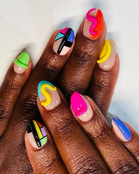 SkyyNailsIntl™️ on Instagram: "🏊🏾‍♀️☀️🤿⛱️80sPoolParty⛱️💦🏄🏾‍♀️✨  Some fun and fab 3D vibes with a hint of line work 💅🏾" Colourful Nail Designs, Music Nail Art, Colourful Nail, Everyday Nails, Music Nails, Basic Nail, Spirit Fingers, Funky Nail Designs, Pop Art Nails