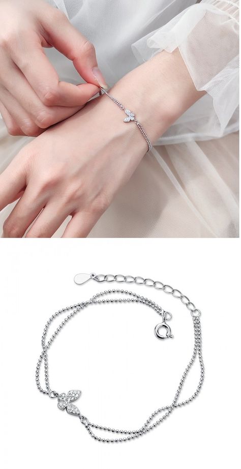 Butterfly Double Layer Silver Butterfly Diamond Jewelry Adjustable Women Anklets Bracelet Women Anklets, Disney Collage, Anklet Bracelet, Double Layer, Fashion Bracelets, Womens Bracelets, Anklets, Diamond Jewelry, Silver