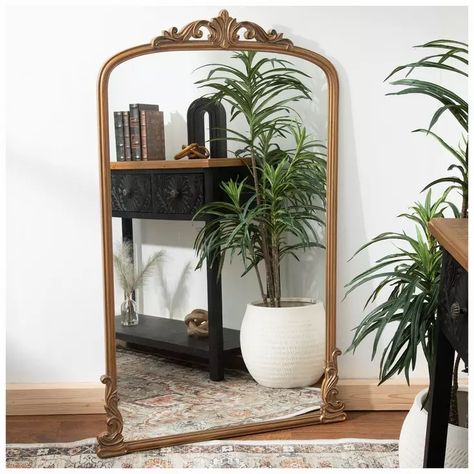 Antique Gold Baroque Arch Wood Wall Mirror | Hobby Lobby | 2447357 Apartment Room Idea, Floor Mirror Living Room, French Provincial Mirror, Wall Mirror Living Room, Wall Mirror Gold, Vibe Rooms, Mirror Living Room, Arch Frame, Metal Wall Mirror