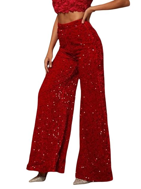 PRICES MAY VARY. Material: Women shiny sequin pants made of polyester fiber. Soft, breathable, lightweight, no stretchy, skin friendly, comfy to wear. High waist sequin palazzo pants, bell bottom shiny trousers. Features: Women sequin glitter pants, high waist, wide leg palazzo pants, sparkle sequin bling flare pants, casual loose, straight leg long loose pants, bling sequin trousers, shimmer pants leggings. Style: High waist sequin glitter pants, wide leg palazzo sparkly pants, shiny party club Glitter Pants, Sequin Pants, Casual Wide Leg Pants, Flare Leg Pants, Bell Bottom Pants, Trouser Style, Crop Top Blouse, Bell Bottom, Bell Bottoms