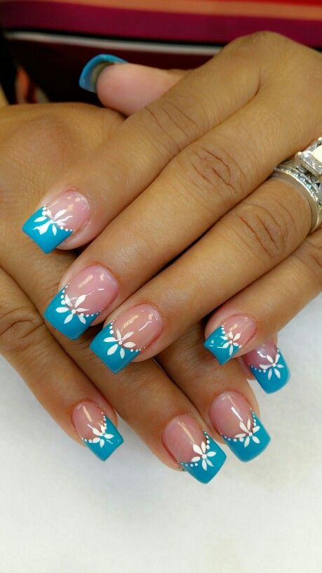 Turquoise nails Pretty Nails Glitter, Pedicure Designs Toenails, French Pedicure, Turquoise Nails, Fingernail Designs, French Tip Nail Designs, Finger Nail Art, Pedicure Designs, Her Nails