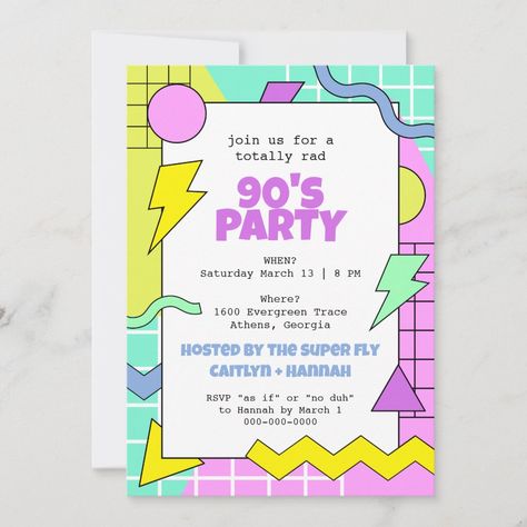 90s Theme, 90s Party, 30th Birthday, Bday Party, Party Invitations, Birthday Invitations, Invitation Template, Create Your Own, Color Palette