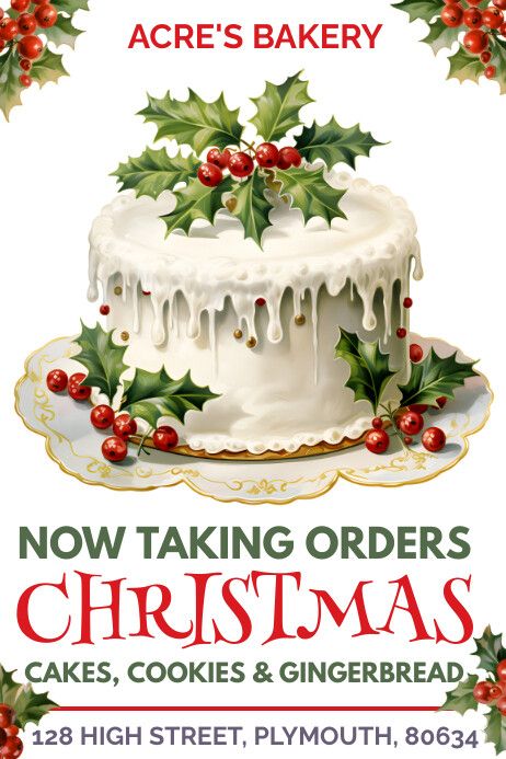 Christmas Cake Bakery Poster Template Ad | PosterMyWall Bakery Poster, Christmas Advertising, Ads Creative Advertising Ideas, Business Poster, Cake Bakery, Cake Business, Bakery Cakes, Ads Creative, Creative Advertising