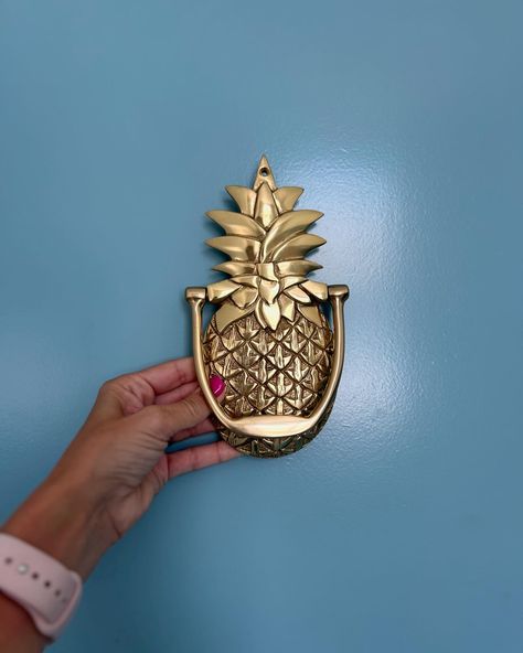 What says welcome to Charleston, South Carolina more than a gold pineapple door knocker?! The entry to @overlookonking is getting ready for the finishing touches. Install is just around the corner and will be ready for our guests! 🍍 #charleston #lowcountry #southernliving #houseofhaydesign Pineapple Door Knocker, Gold Pineapple, Door Knocker, Charleston South Carolina, Low Country, Door Knockers, Southern Living, Around The Corner, Getting Ready